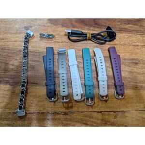Fitbit Luxe OEM Charger and Replacement Bands (7) Bundle Including Silver Chain